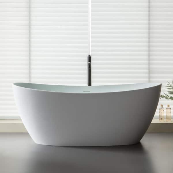 Aanik 65 in. x 33 in. Solid Surface Freestanding Dual Sliiper Stone Resin Soaking Bathtub in Matte White