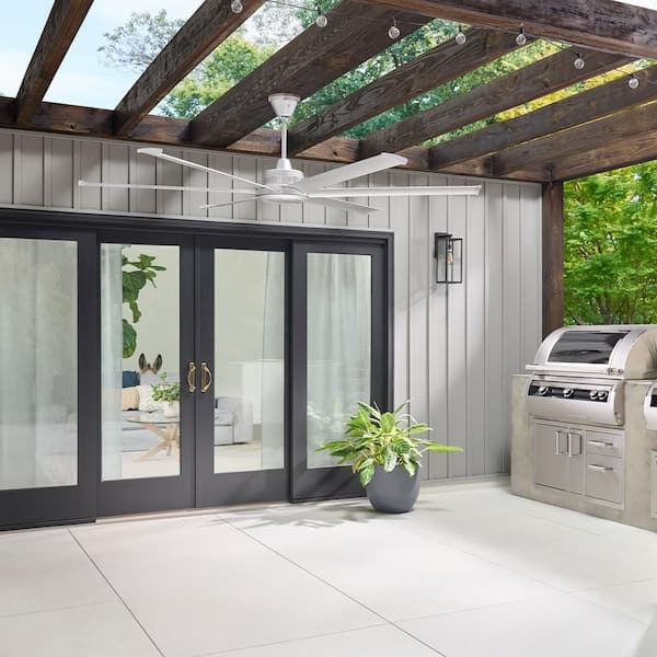 Mammoth 84 in. Smart Indoor/Outdoor Silver Universal Mount Ceiling Fan with 12 in. Ext Tube Plus Remote and Phone App