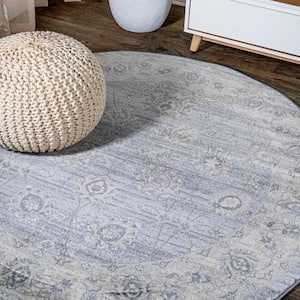 Modern Persian Vintage Moroccan Traditional Light Gray 6' Round Area Rug