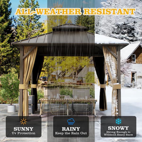 10 ft. x 10 ft. Aluminum Hardtop Outdoor Gazebo with Double Galvanized Steel Roof,Included Mosquito Netting and Curtains