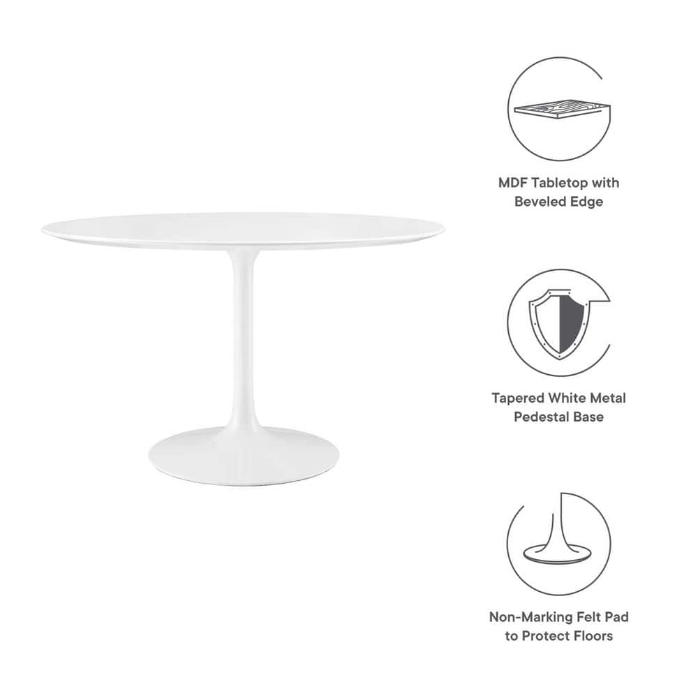 Mid-Century Modern 47" Round White Wood Dining Table