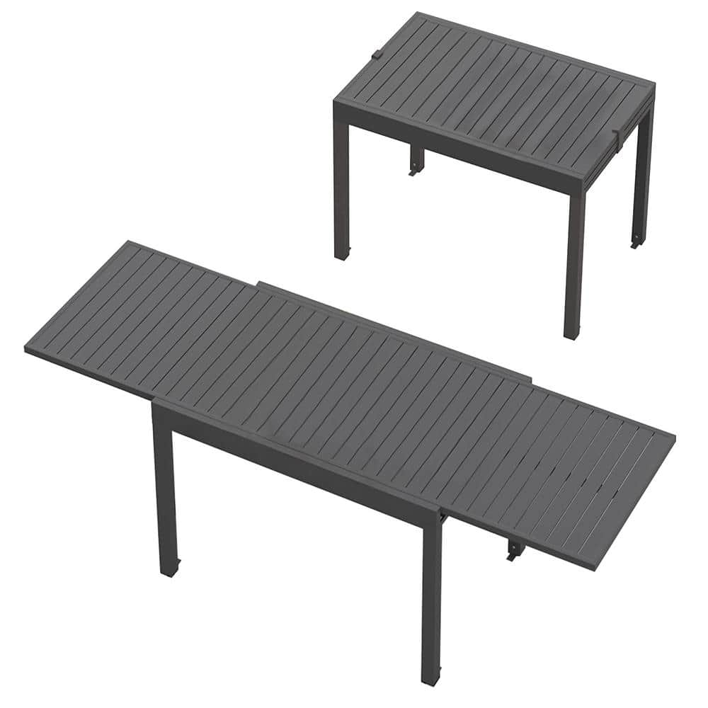 Tenleaf Black Rectangular Metal Aluminum Outdoor Dining Table for 6 ...