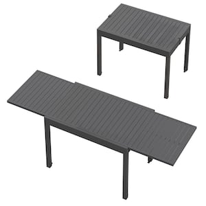 Black Rectangular Metal Aluminum Outdoor Dining Table for 6-Person to 8-Person with Extension
