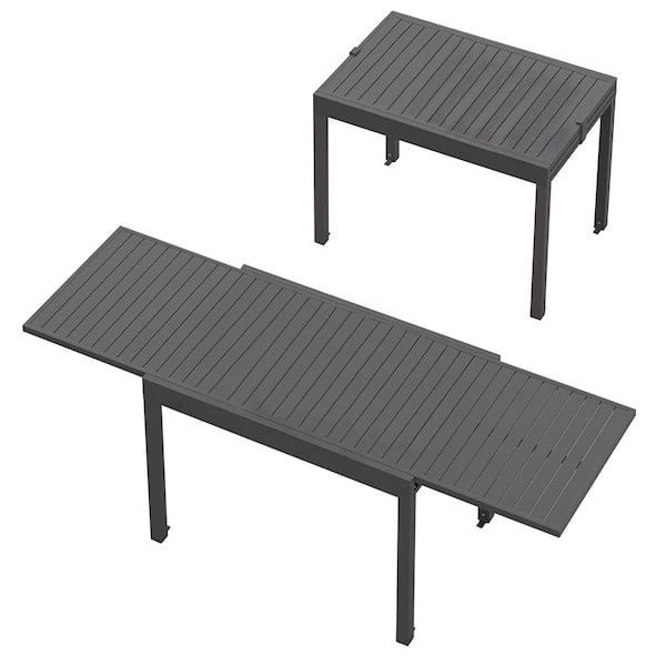 Tenleaf Black Rectangular Metal Aluminum Outdoor Dining Table for 6-Person to 8-Person with Extension