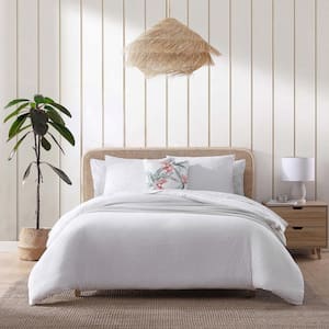 TB Wicker Solid 3-Piece White Cotton Full/Queen Duvet Cover Set
