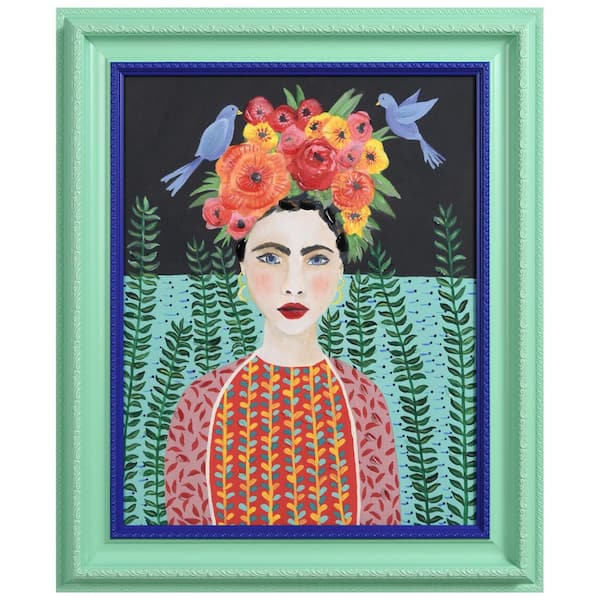 Empire Art Direct Frida Headdress Chromatic Hand Painted Embellished Giclee Portrait Canvas Wall Art w/ Baroque 2-Tone Frame 20 x 24 in.