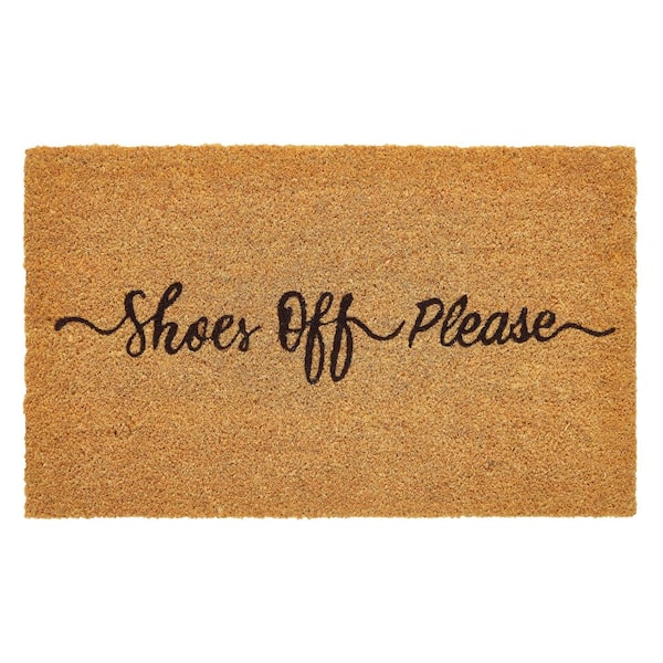 Shoes Off Please 18 in. x 30 in. Natural Coir Indoor/Outdoor Door Mat Multi-Colored