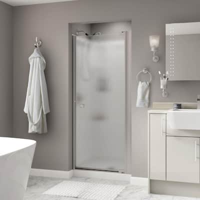 Mandara 33 in. x 64-3/4 in. Semi-Frameless Contemporary Pivot Shower Door in Nickel with Rain Glass