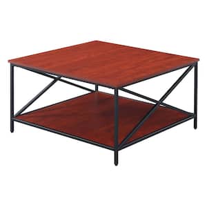 Tucson 32 in. Cherry Melamine/Black Medium Square Wood Coffee Table with Shelf