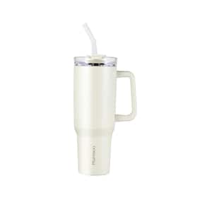 40 oz. Insulated White Leak Proof Double Walled Stainless Steel Tumbler with Handle and Straw