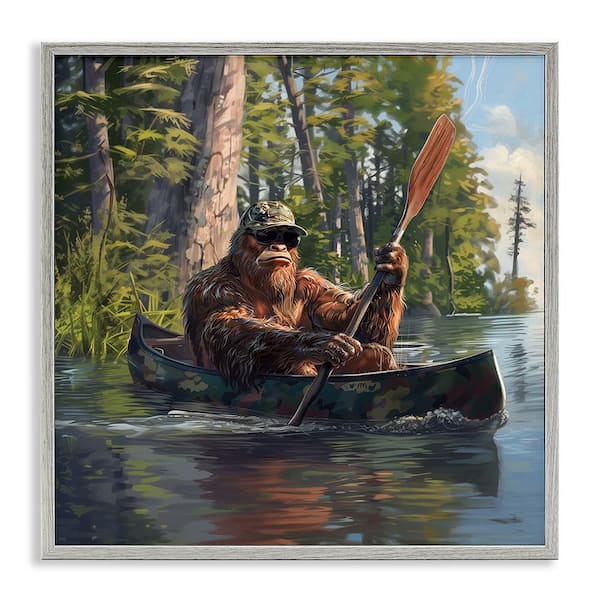 Stupell Industries Mythical Monster in Canoe by Jim Baldwin Gray Framed Fantasy Giclee Art Print 24 in. x 24 in.