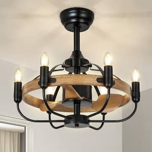 20 in. Indoor Farmhouse Ceiling Fan with Light, Flush Mount Chandelier Ceiling Fan for Living Room-Light Wood