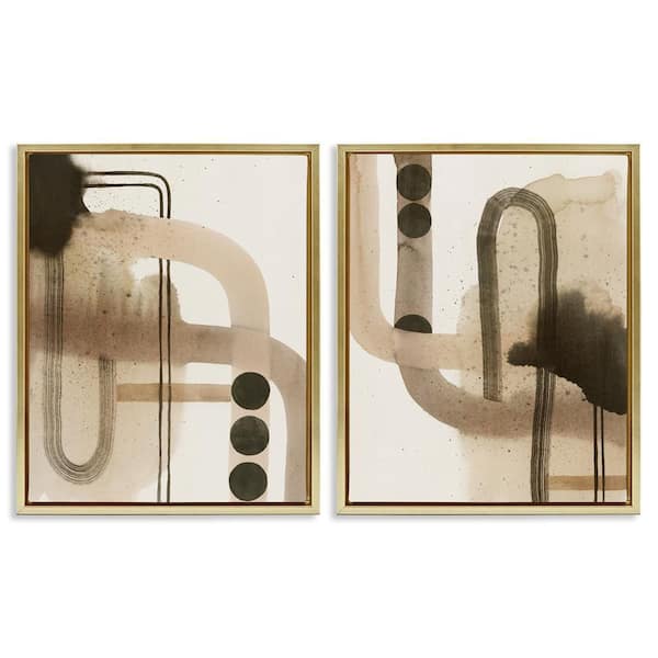 Stupell Industries Midcentury Curved Arches by Grace Popp 2 Pieces Gold Floater Frame Abstract Graphic Art Print 21 in. x 17 in.