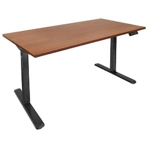 59 in. Black Frame Brown Rectangular Tabletop Electric Height Adjustable Standing Desk with Single Motor