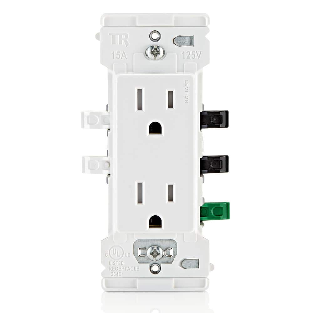 White Tamper Resistant Duplex Outlet with Wall Plate