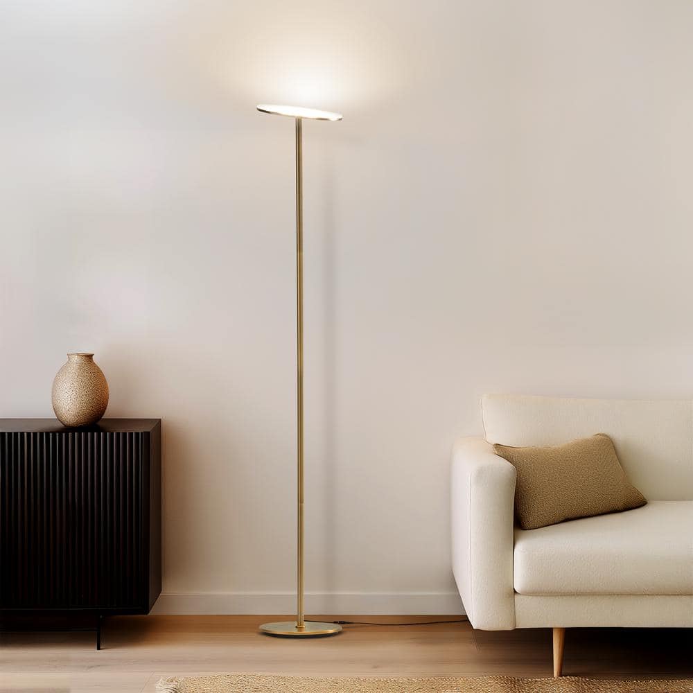 Brass Adjustable LED Torchiere Floor Lamp with 3-Way Switch