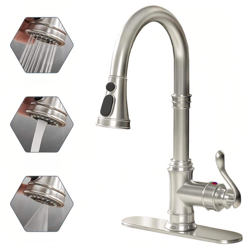 Single Handle Brushed Nickel 14.4 in. H 3-Function Pull-Down Sprayer Kitchen Faucet W/ 360 Swivel, Spot Resist price history on PriceWatchPro