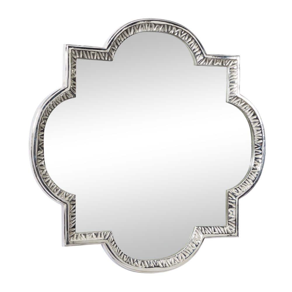 Elegant Silver Quatrefoil 40" Square Aluminum Wall Mirror