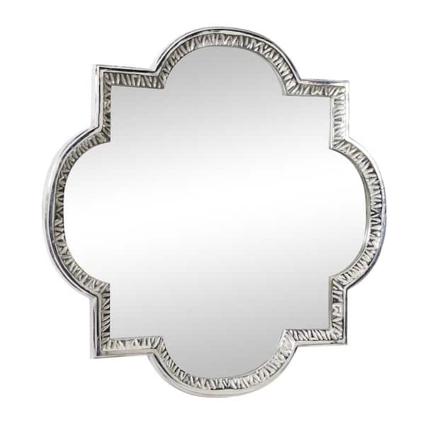 40 in. x 40 in. Quatrefoil Round Framed Gray Wall Mirror