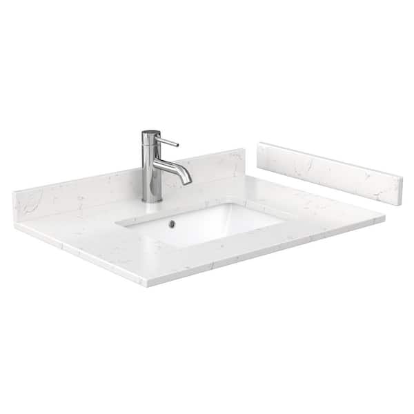 Wyndham Collection 30 in. W x 22 in. D Cultured Marble Single Basin Vanity Top in Light-Vein Carrara with White Basin