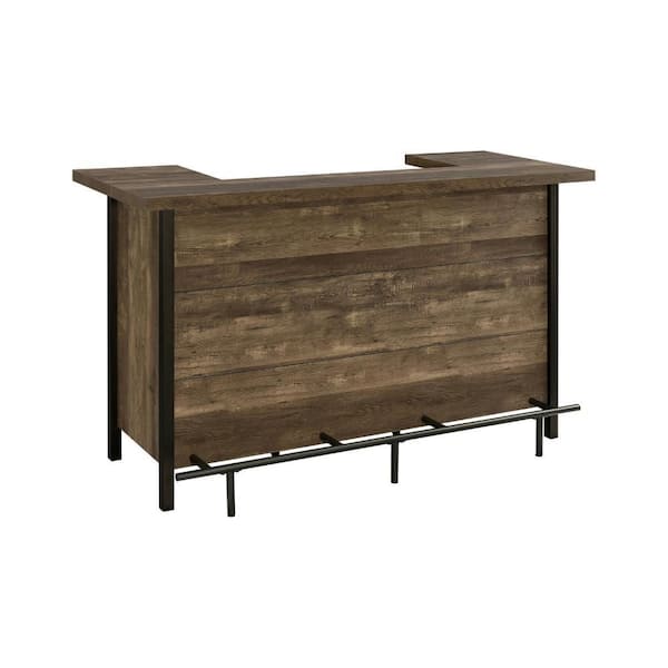 12-Bottle Brown Wood and Metal Bar Serving Unit with 2 Storage Shelves