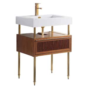 Dakota 24 in. W x 18 in. D x 33.5 in. H Bathroom Vanity Side Cabinet in Teak - Satin Brass with White Ceramic Top