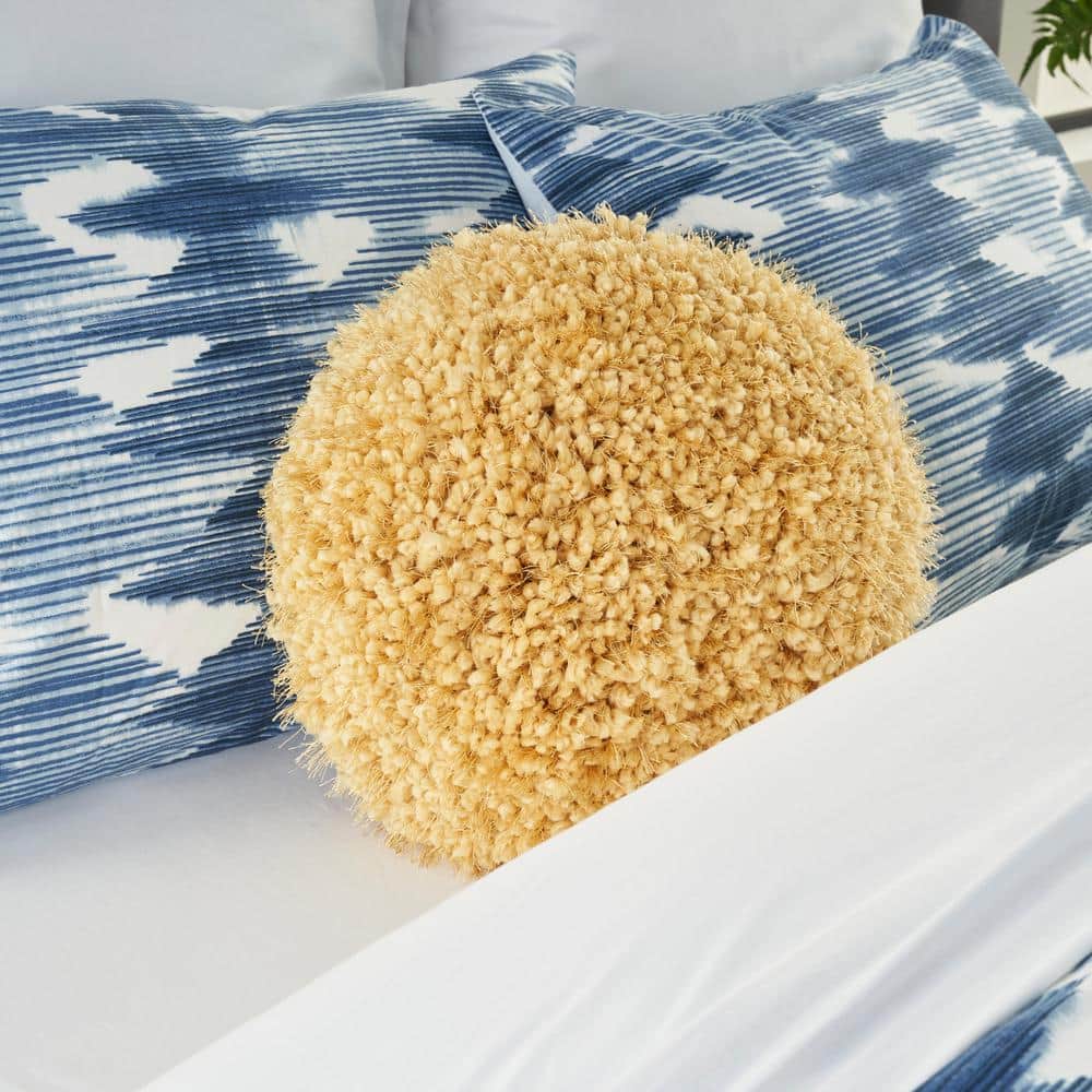 Yellow Round Shag Polyester Throw Pillow