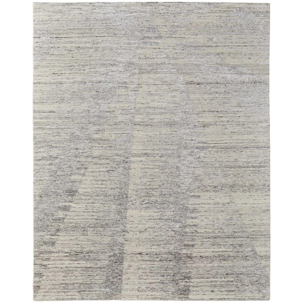 Floyd Home Rug HomeRoots 4 ft. x 6 ft. Ivory and Gray Abstract Hand Knotted Worn Faded ...