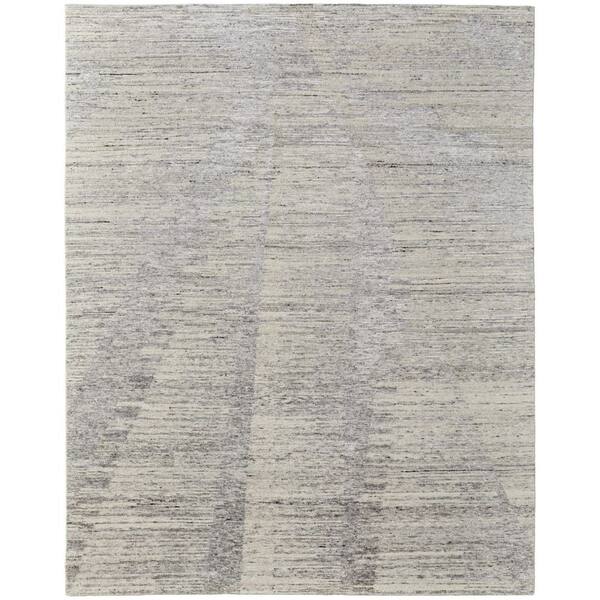 4 ft. x 6 ft. Ivory and Gray Abstract Hand Knotted Worn Faded Area Rug