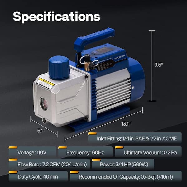 VIVOHOME 7.2 CFM Dual Stage Sparkless Ignition Proof HVAC Vacuum