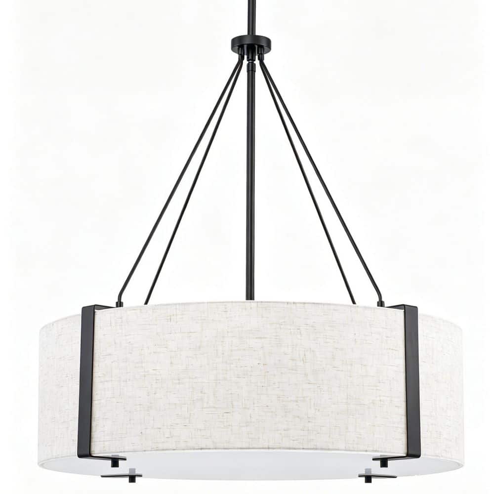 5-Light Black Large Drum Modern Chandelier With White Fabric Shade Adjustable Height For Dining Room price history on PriceWatchPro