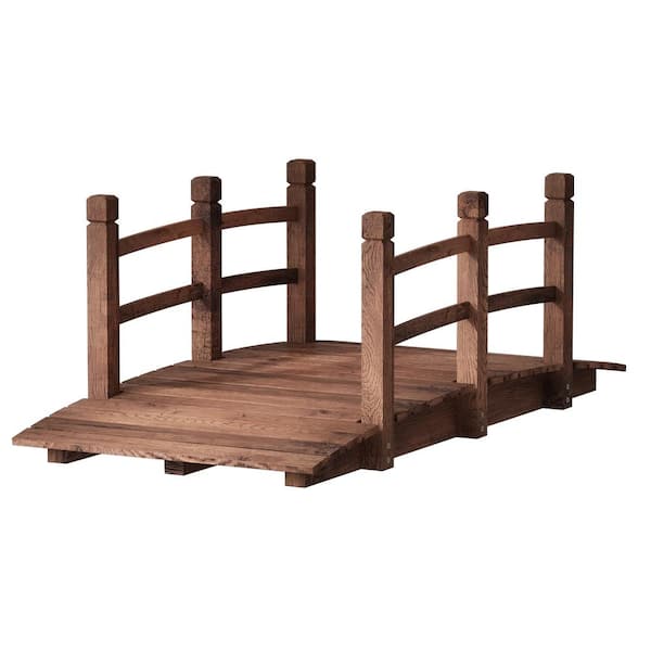 Kingdely 5 ft. Brown Decorative Garden Bridge, Wooden Arch Bridge with Railings for Outdoor, Backyard, Lawn, Farm Garden Decor