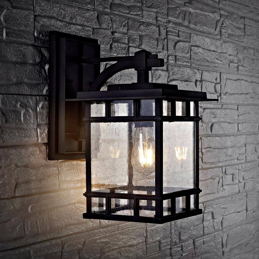 Black Geometric Mission Style Outdoor Wall Lantern