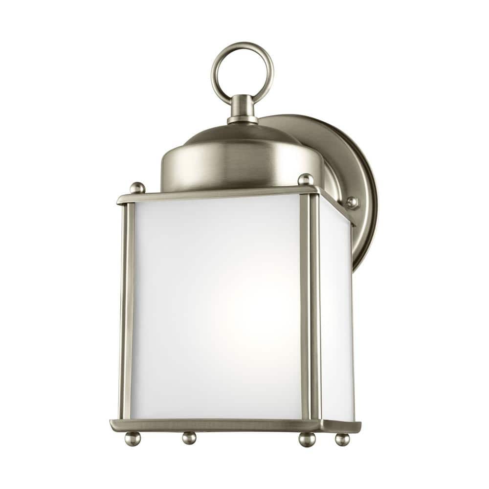 Antique Brushed Nickel Outdoor Wall Lantern with Satin Etched Glass