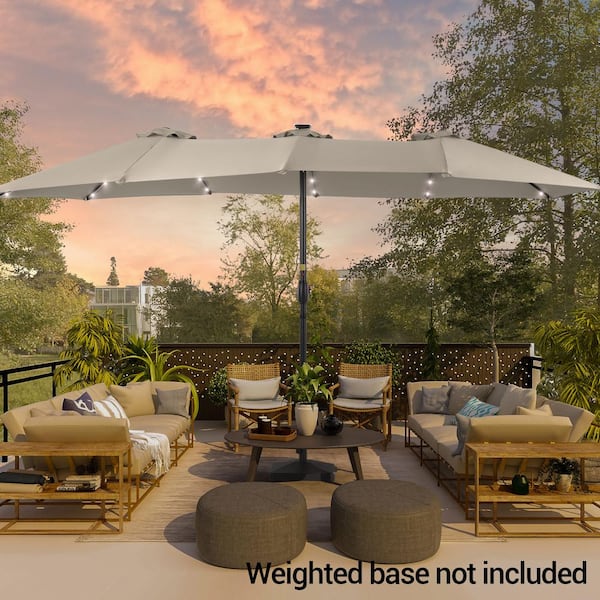 15 ft. x 9 ft. LED Outdoor Double-Sided Umbrella Market Patio Umbrella in Sand
