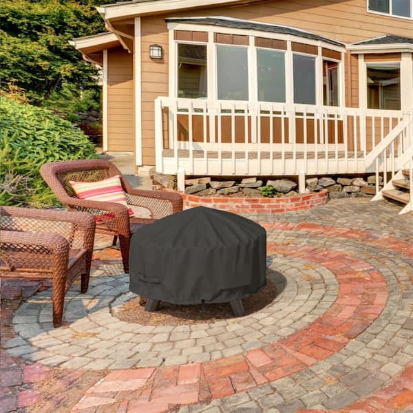 Waterproof and Windproof Round Fire Pit Cover Fits 22-32 in. Fire Pits with Straps and Vents