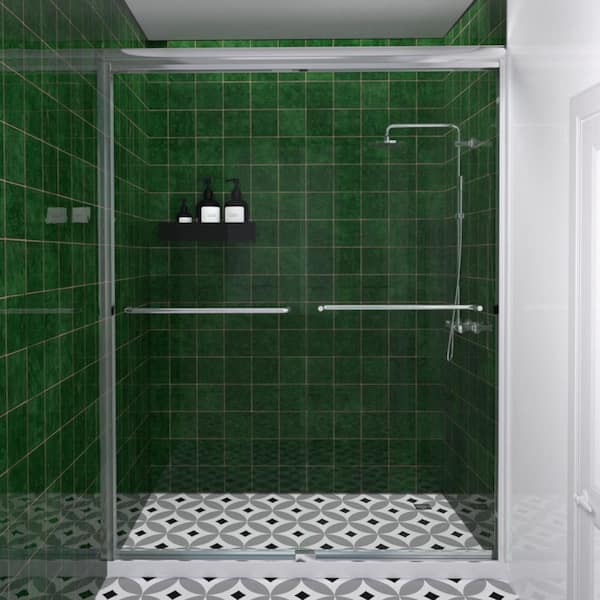 Hermitage Bath Nesso 60 in. W x 72 in. H Sliding Semi-Frameless Shower Door in Chrome Finish with Clear Glass