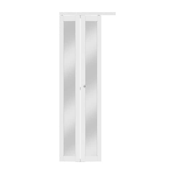 ARK DESIGN 32 in. x 80.5 in. 1-Lite Mirrored Glass and Solid Core MDF White Prefinishied Closet Bifold Door with Hardware Kit