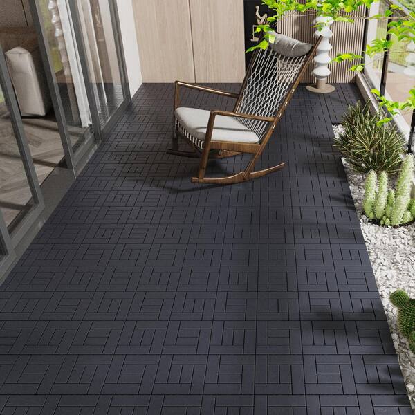 Amucolo 12 in. x 12 in. Waterproof Plastic Interlocking Deck Tiles in Dark Gray for Poolside Balcony Backyard (Set of 44 Tiles)