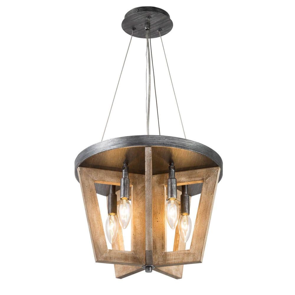 Farmhouse 5-Light Unique/Statement Brown Wood Chandelier Cottage Ceiling Semi-Flush Mount Fixture for Dining Room price history on PriceWatchPro