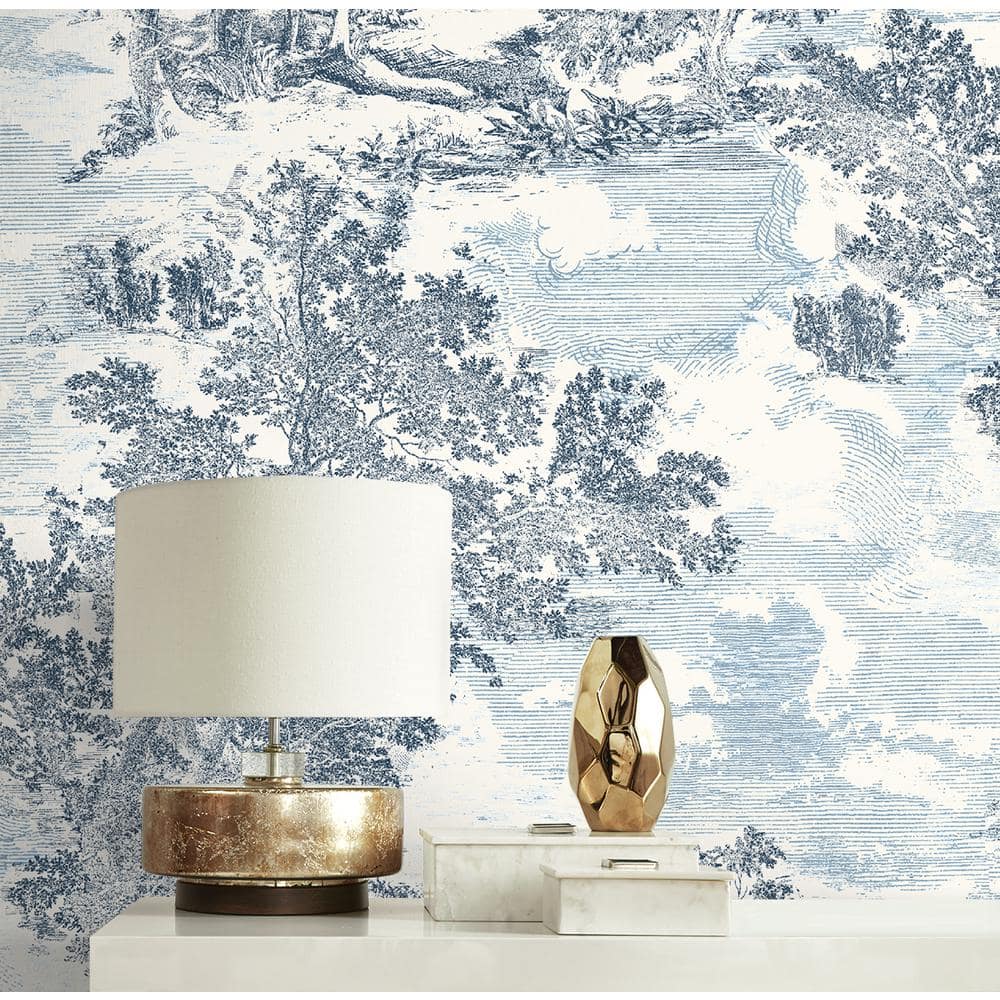 Sapphire and White Scenic Peel and Stick Wallpaper Roll