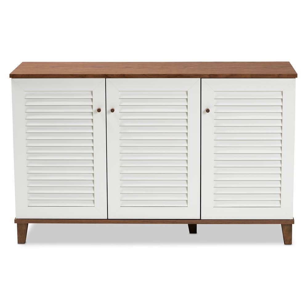 Walnut and White 8-Shelf Wood Shoe Storage Cabinet