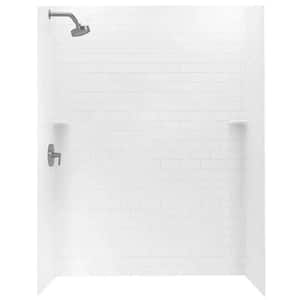 36 in. x 62 in. x 72 in. 3-piece Solid Surface Subway Tile Easy Up Adhesive Alcove Shower Surround in White