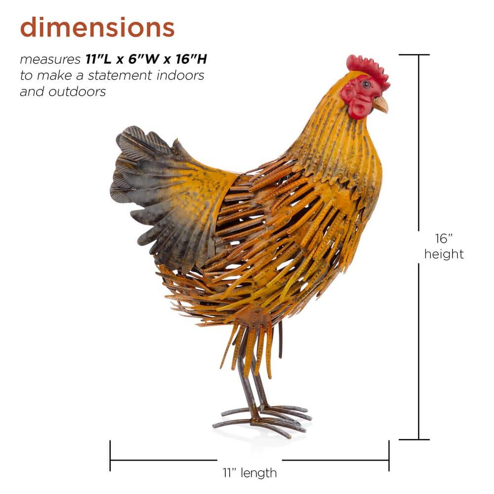 Golden Brown 16" Metal Hen Lawn Decoration