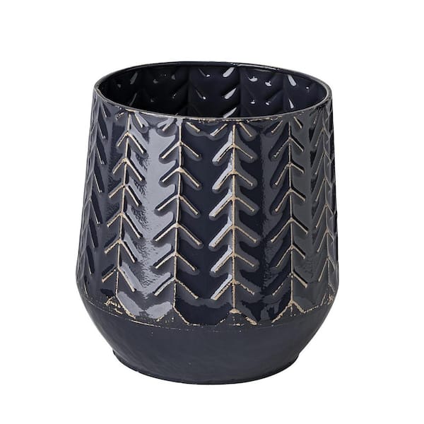 HomeRoots 7 in. Blue Metal Cylinder Decorative Vase