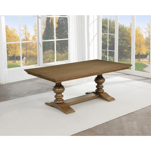 Salama Brown Oak Veneer Color Wood Top 40 in W. Double Pedestal Base Dining Table Seating Capacity of 6