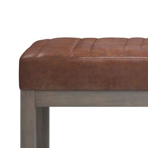 Distressed Saddle Brown Tufted Faux Leather Footstool Ottoman