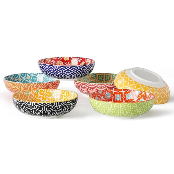 Set of 6 Small Ceramic Dessert Bowls 11 Oz Colorful Shallow Porcelain Snack Bowls for Ice Cream and Dips