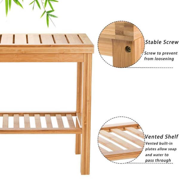 Dracelo 10 in. D x 19 in. W x 18 in. H Natural Bathroom Bamboo Shower Bench  Seat with Storage Shelf B08RBJ37LF - The Home Depot