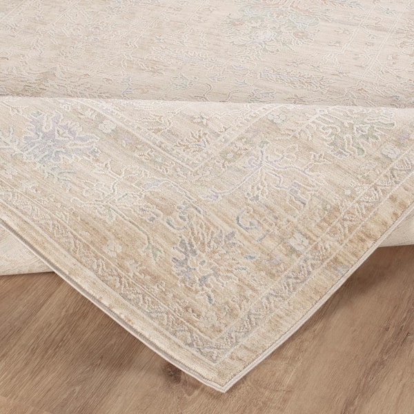 Amber Beige 9 ft. x 12 ft. Floral Area Rug
